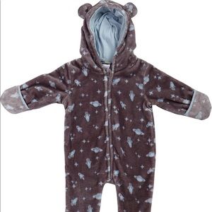 Baby Boys' Soft Plush Footie Onesie Pram with Hood